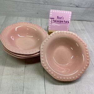 Elegant Dining CHARISMA COLLECTION Pink Beaded Stoneware Soup Cereal Bowl Set 4